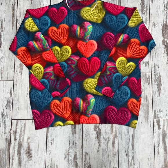 Plus Size Women’s 0XL Colorful Heart Print Sweater – Lightweight Long Sleeve - Picture 10 of 12